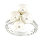 Pearlz Gallery Ladies White Freshwater Pearl Ring Duo – Pearl & Topaz Cocktail Ring and Pearl Split Band Engagement Ring – 925 Sterling Silver Rhodium Plated Gift Set