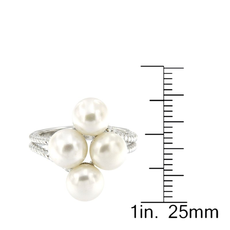Pearlz Gallery Ladies White Freshwater Pearl Ring Duo – Pearl & Topaz Cocktail Ring and Pearl Split Band Engagement Ring – 925 Sterling Silver Rhodium Plated Gift Set