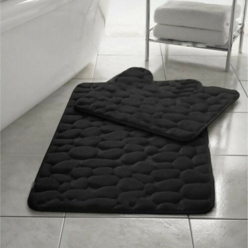 Pebbles Memory Foam Bath Mat Set 2 Piece Non Slip Pedestal & Bath Toilet Rug - Bathroom Accessories - British D'sire