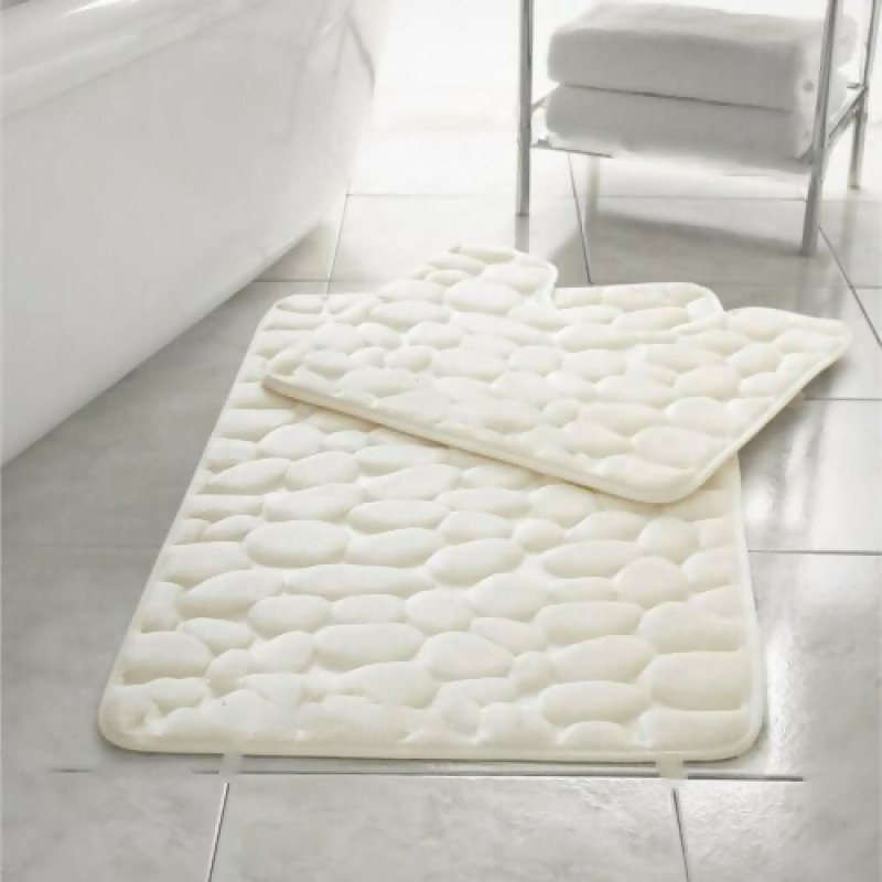 Pebbles Memory Foam Bath Mat Set 2 Piece Non Slip Pedestal & Bath Toilet Rug - Bathroom Accessories - British D'sire