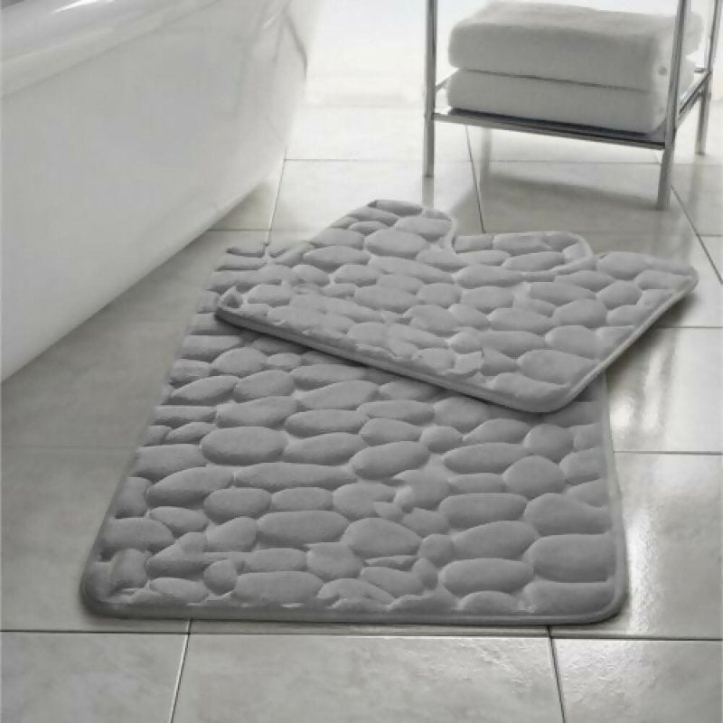Pebbles Memory Foam Bath Mat Set 2 Piece Non Slip Pedestal & Bath Toilet Rug - Bathroom Accessories - British D'sire