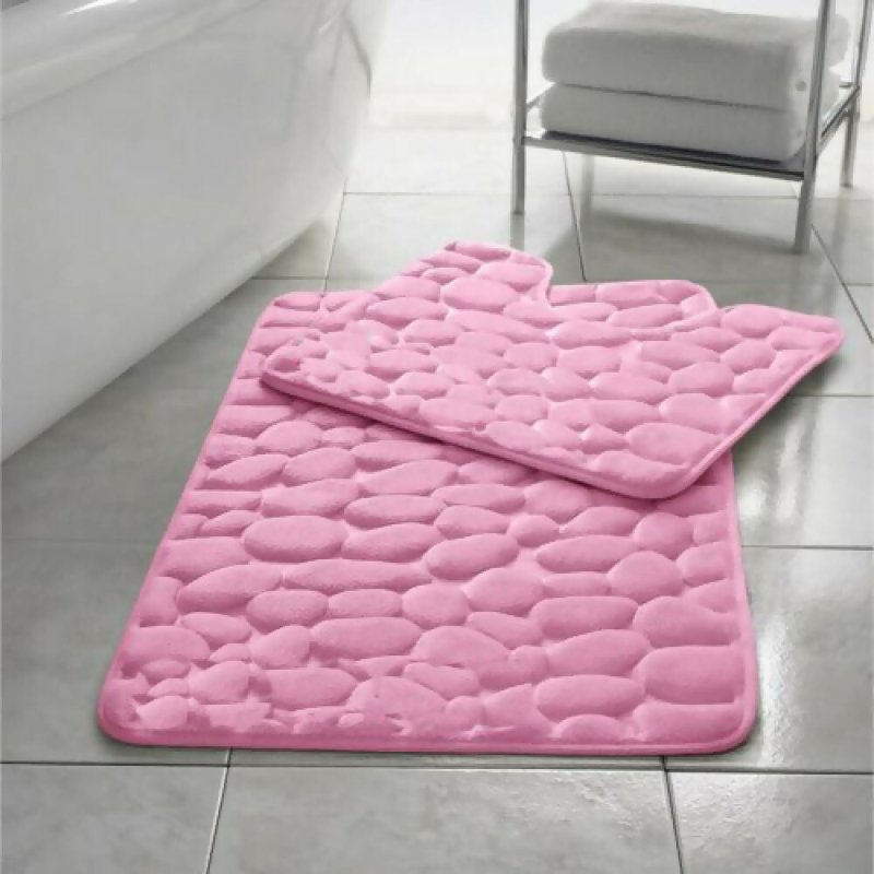 Pebbles Memory Foam Bath Mat Set 2 Piece Non Slip Pedestal & Bath Toilet Rug - Bathroom Accessories - British D'sire