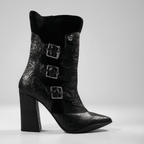 Peron - Black Flower Stretch high heel ankle boot - Heel Shoe - British D'sire
