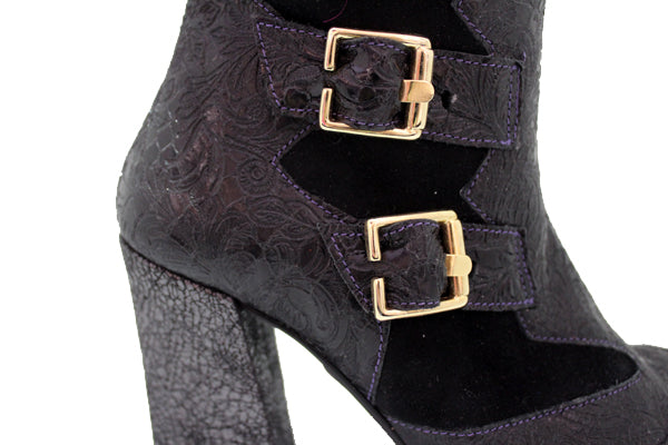 Peron - Black Flower Stretch high heel ankle boot - British D'sire