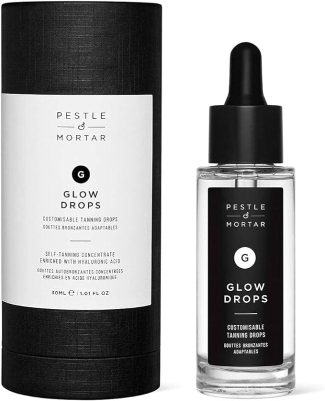 Pestle & Mortar Glow Drops Fake Tan- Self Tan Drops with Hyaluronic Acid, Customisable Face Tan, Non Comedogenic, Cruelty Free & Vegan 30ml - British D'sire