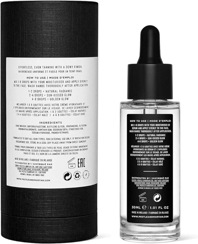 Pestle & Mortar Glow Drops Fake Tan- Self Tan Drops with Hyaluronic Acid, Customisable Face Tan, Non Comedogenic, Cruelty Free & Vegan 30ml - British D'sire