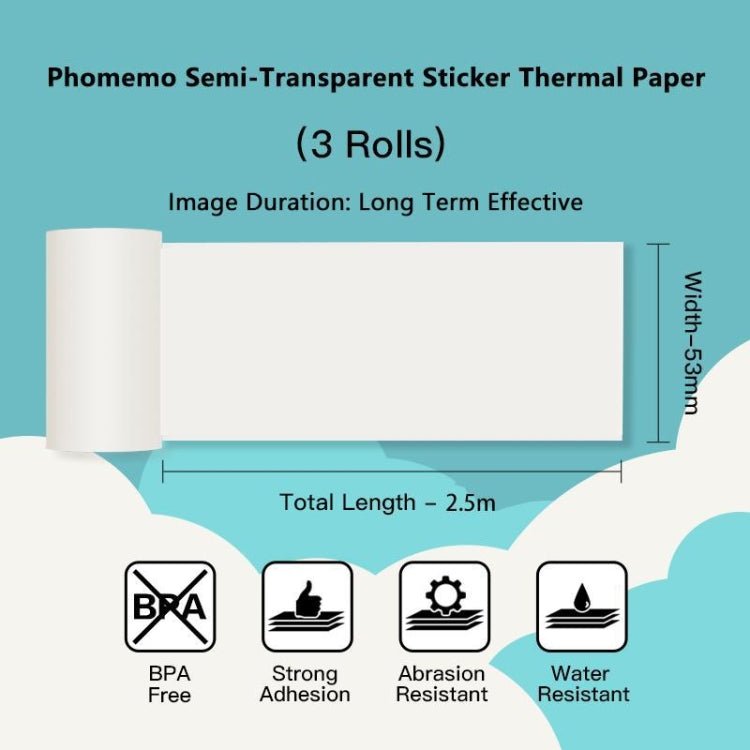 Phomemo 3rolls /Pack 50mm Translucent Bottom Black Words Self-Adhesive Printer Sensitive Label Printing Paper For M02 / M02S / M02Pro / M03 Secondary image