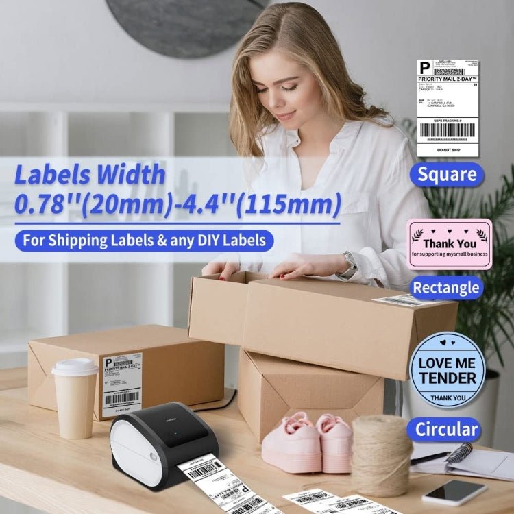 Phomemo D520 - BT Bluetooth Thermal Shipping Label Printer Wireless Desktop Printer For Barcode Address Labels, Size: EU(Pink White) - British D'sire
