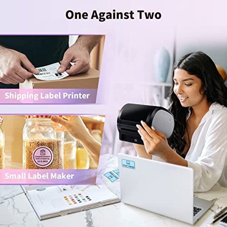 Phomemo D520 - BT Bluetooth Thermal Shipping Label Printer Wireless Desktop Printer For Barcode Address Labels, Size: EU(Purple White) - British D'sire