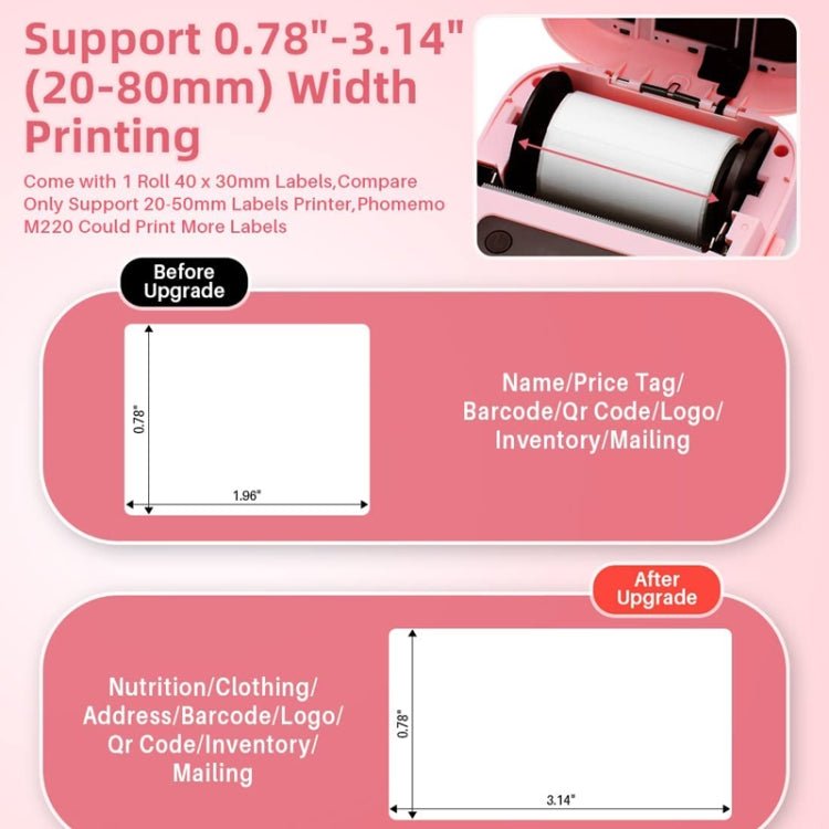 Phomemo M220 Jewelry Clothing Tags Bluetooth Thermist Strip Tag Printer(Pink) - British D'sire