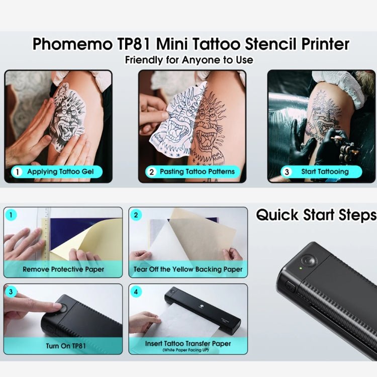 Phomemo TP81 A4 Wireless Thermal Printer Tattoo Template Printer(Black) - British D'sire