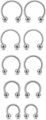 PiercingJ 10pcs 16G Stainless Steel Horseshoe Hoop Circular Barbells Earrings Cartilage Helix Septum Nose Lip Rings 6mm - 14mm - Women's Earrings - British D'sire