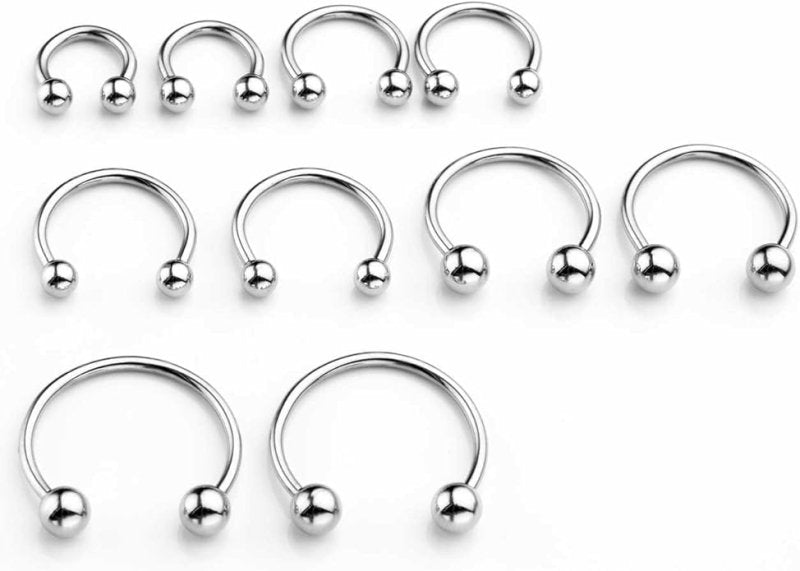 PiercingJ 10pcs 16G Stainless Steel Horseshoe Hoop Circular Barbells Earrings Cartilage Helix Septum Nose Lip Rings 6mm - 14mm - Women's Earrings - British D'sire
