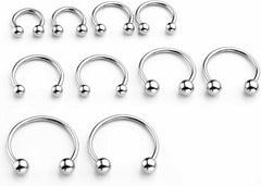PiercingJ 10pcs 16G Stainless Steel Horseshoe Hoop Circular Barbells Earrings Cartilage Helix Septum Nose Lip Rings 6mm - 14mm - Women's Earrings - British D'sire