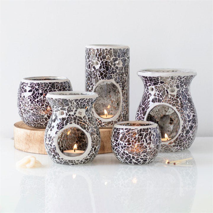Pillar Gunmetal Grey Crackle Oil Burner and Wax Warmer - British D'sire