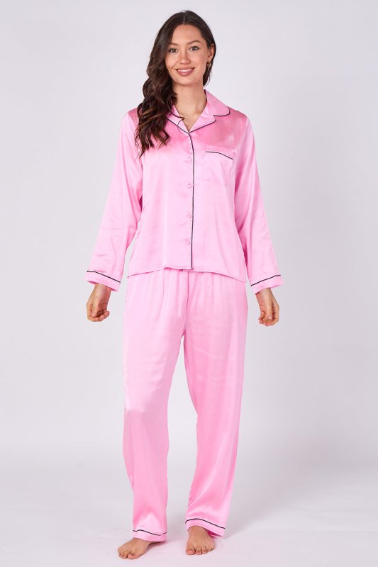 Pink Satin Pj Set - Loungewear - British D'sire Main image