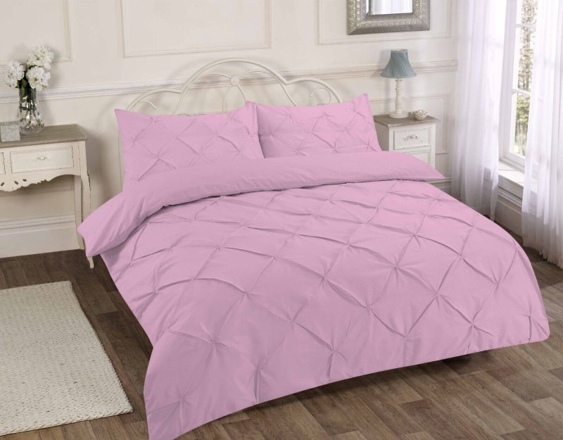 PINTUCK DUVET SET POLY COTTON QUILT COVER SINGLE DOUBLE SUPER KING SIZE BEDDING - Home, Furniture & DIY:Bedding:Bedding Sets & Duvet Covers - British D'sire