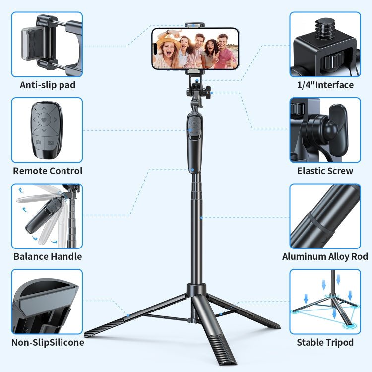 Pixel ST2 1.6m Anti Shake Selfie Stick Head Tripod Handheld Portable Folding Remote Control Outdoor Photo Stands(With Bluetooth Remote Control) - British D'sire