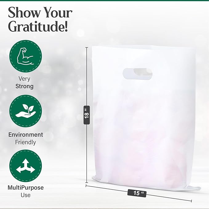 Plastic Carrier Bags 100 White Patch Handle Carrier Bags | Large Size Bags 15 x 18 + 3" for Shopping Groceries Gift Boutique Supermarket Cash N Carry Business Market Stall 38cm x 46cm + 7cm Secondary image