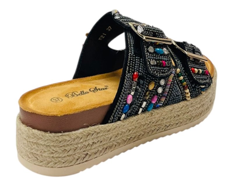 Platform Beaded Buckle Strap Flat Sandals - Sandals - British D'sire