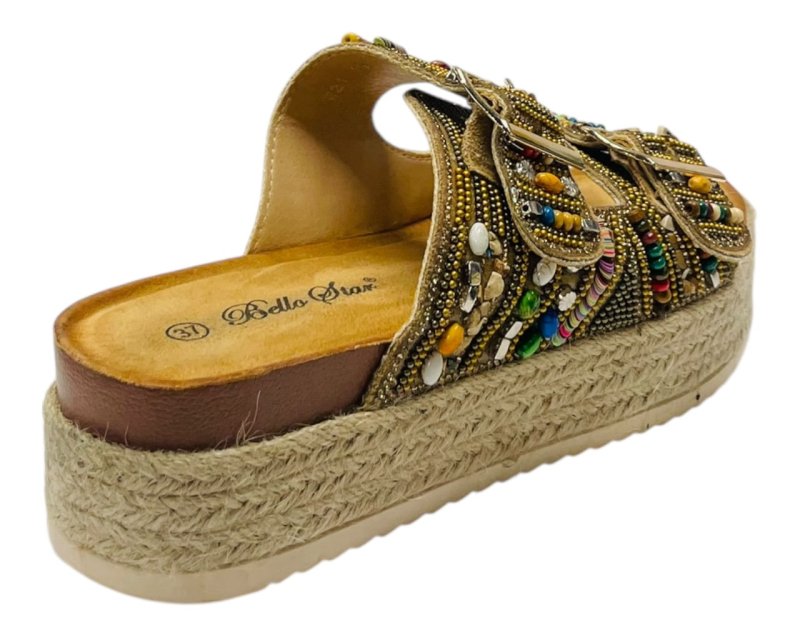 Platform Beaded Buckle Strap Flat Sandals - Sandals - British D'sire