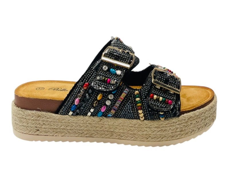 Platform Beaded Buckle Strap Flat Sandals - Sandals - British D'sire
