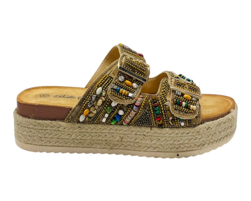 Platform Beaded Buckle Strap Flat Sandals - Sandals - British D'sire