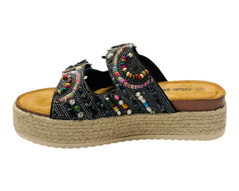 Platform Beaded Buckle Strap Flat Sandals - Sandals - British D'sire