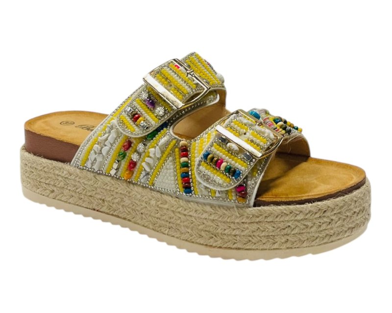 Platform Beaded Buckle Strap Flat Sandals - Sandals - British D'sire