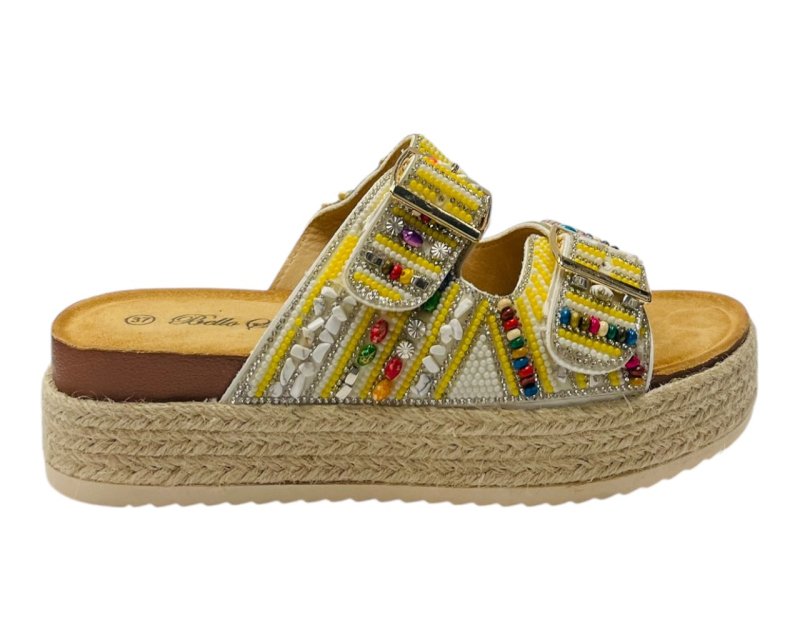 Platform Beaded Buckle Strap Flat Sandals - Sandals - British D'sire
