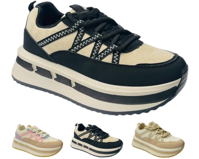 Platform Faux Leather Lace Up Trainers - Trainers - British D'sire Main image