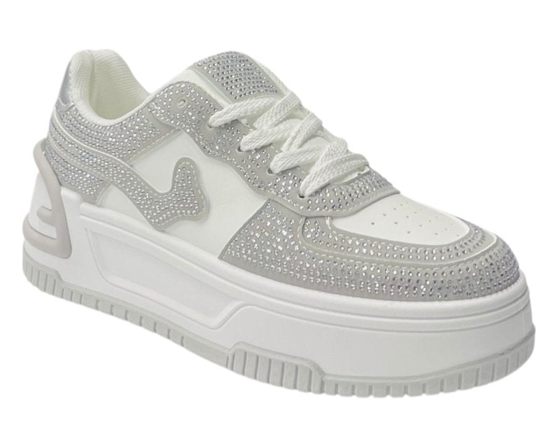 Platform Rhinestone Lace Up Trainers - Trainers - British D'sire