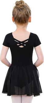 PLIKSUVER Girls Ballet Dress Short Sleeve Ballet Outfit Gymnastics Dance Leotard with Chiffon Skirt - Women's Dresses - British D'sire