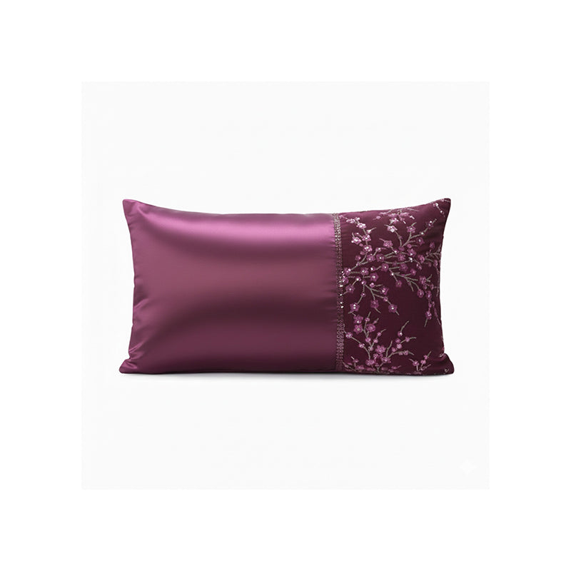 Luxury Embellished Oblong Cushion with Satin Finish Decorative Accent Pillow for Sofa And Bed - Silver