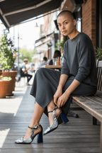 Pointure - Black Newsprint - Navy - Heel Shoe - British D'sire