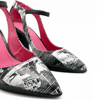 Pointure - Black Newsprint- Navy - Heel Shoe - British D'sire