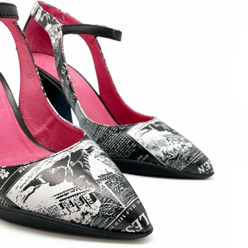 Pointure - Black Newsprint- Navy - Heel Shoe - British D'sire