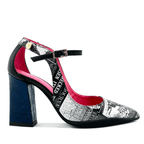 Pointure - Black Newsprint- Navy - Heel Shoe - British D'sire