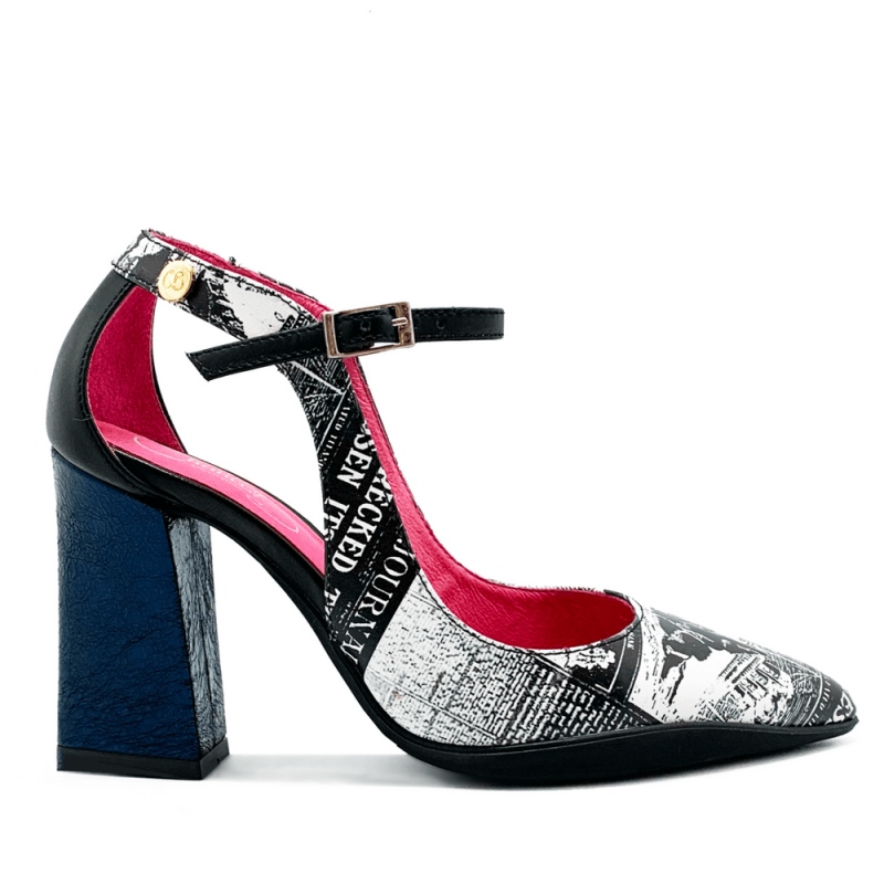 Pointure - Black Newsprint- Navy - Heel Shoe - British D'sire