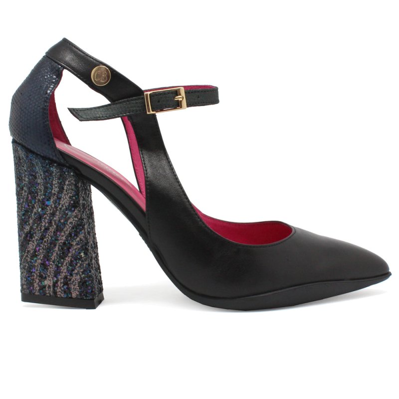 Pointure - Black/Grey Glitter high heel bar shoe - Heel Shoe - British D'sire Main image