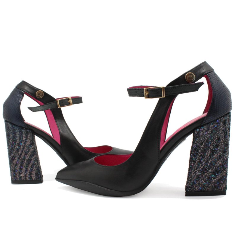 Pointure - Black/Grey Glitter high heel bar shoe - Heel Shoe - British D'sire