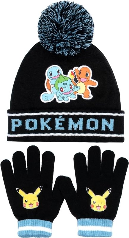 Pokemon - Winter Warm & Comfy Beanie Hat & Gloves Set for Boys - Pikachu Design - Perfect for Boys 6 - 12 Years - Kids Beanie - British D'sire