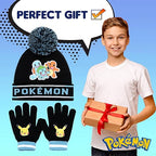 Pokemon - Winter Warm & Comfy Beanie Hat & Gloves Set for Boys - Pikachu Design - Perfect for Boys 6 - 12 Years - Kids Beanie - British D'sire