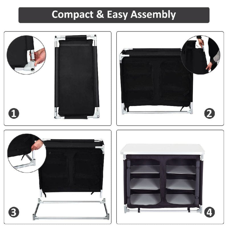 Portable Kitchen Table Folding Camping Outdoor BBQ Picnic Storage Shelves Stand - Camping Kitchen - British D'sire