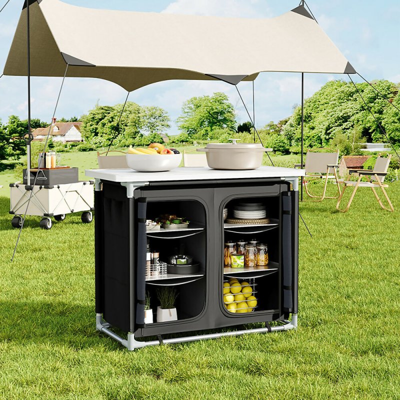 Portable Kitchen Table Folding Camping Outdoor BBQ Picnic Storage Shelves Stand - Camping Kitchen - British D'sire