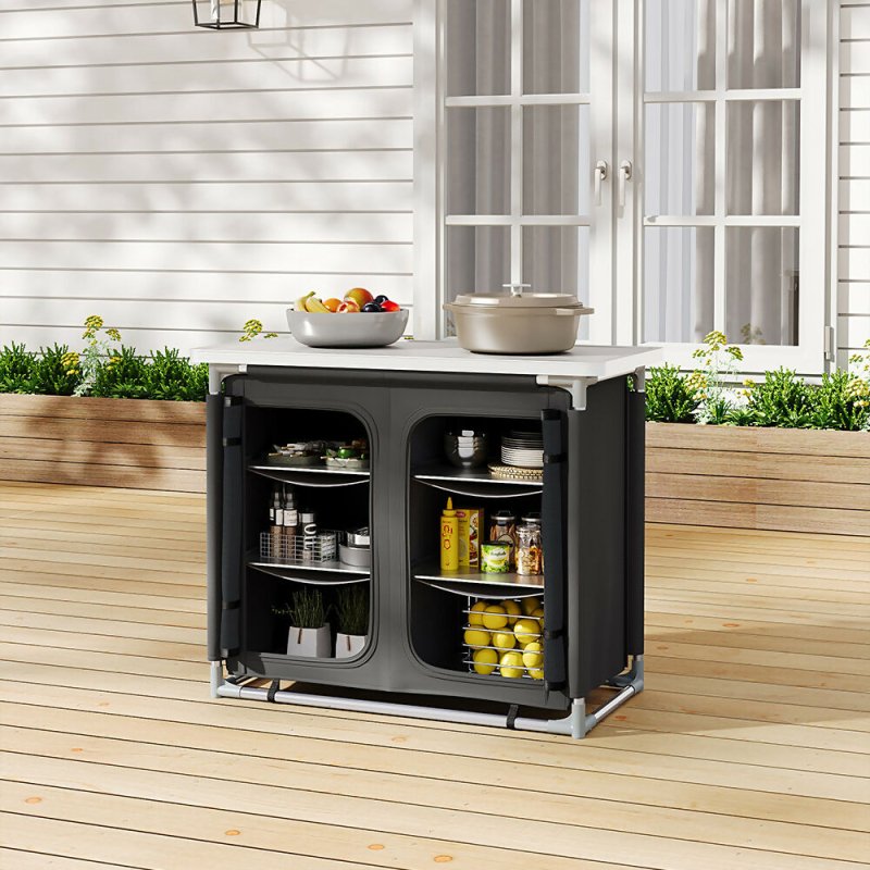 Portable Kitchen Table Folding Camping Outdoor BBQ Picnic Storage Shelves Stand - Camping Kitchen - British D'sire