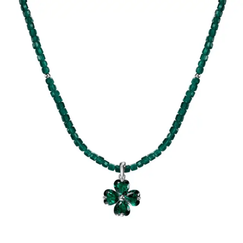 Premium INS style S925 pure silver necklace for women's Lucky clover zircon bead Design exquisite fashion necklace - Necklaces & Pendants - British D'sire