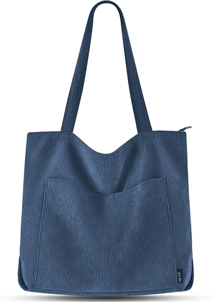 Prite Corduroy Tote Bag for Women Large Shoulder Bag with Zipper and Pockets for College School Work Travel Shopping Secondary image