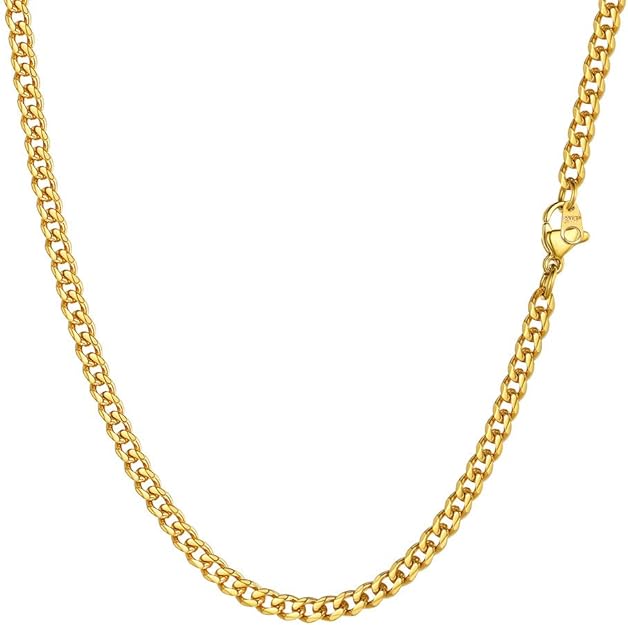PROSTEEL Men Sturdy Cuban Chain Necklace, 3/6/9/12mm, 14" 18" 20 Length Stainless Steel Gold Plated/316L Stainless Steel/Black (Send Box) - Unisex Jewellery - British D'sire Main image