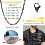 PROSTEEL Men Sturdy Cuban Chain Necklace, 3/6/9/12mm, 14" 18" 20 Length Stainless Steel Gold Plated/316L Stainless Steel/Black (Send Box) - Unisex Jewellery - British D'sire